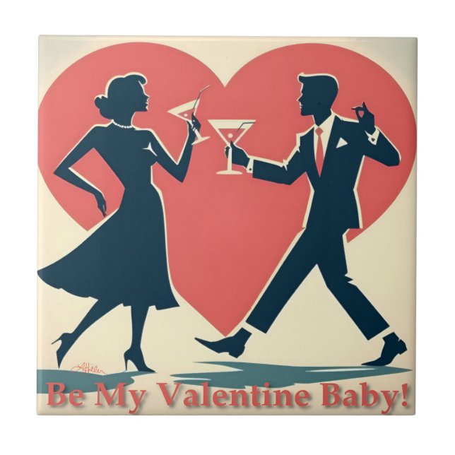 Carreau Mid Century Valentine moderne Hip Dancing Couple (Devant)