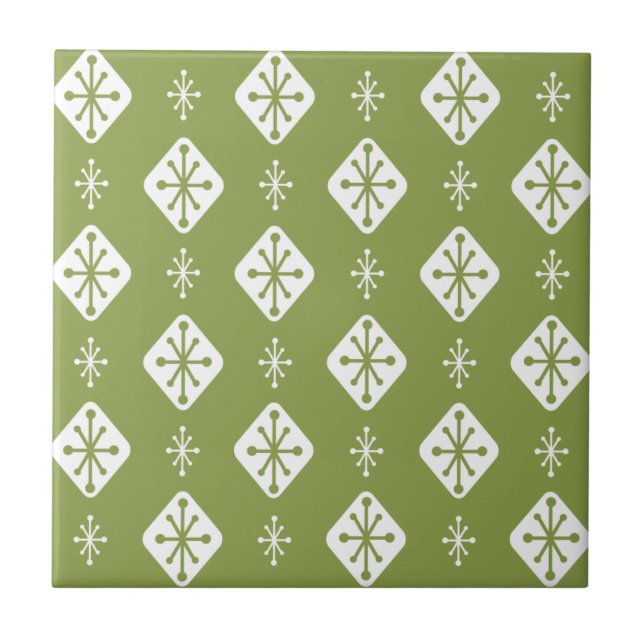 Carreau Midcentury Starbursts Diamonds Olive Green (Devant)