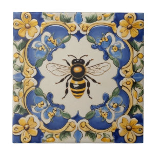 Carreau Miel Bee Bleu et Jaune Orné décoratif