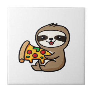 Carreau Mignon Kawaii Chibi Paresseux avec Pizza � Dessin