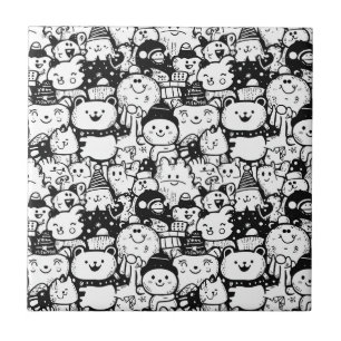 Carreau Mignon motif doodle d'animaux Kawaii (2)