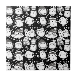 Carreau Mignon motif doodle d'animaux kawaii (3)