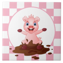Carreau mignonne Amateurs de cochon en céramique