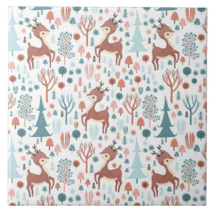Carreau Mignonne cerf en Forêt Whimsical Noël Motif