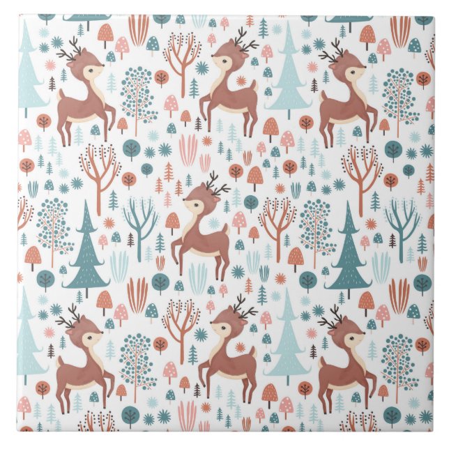 Carreau Mignonne cerf en Forêt Whimsical Noël Motif (Devant)