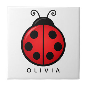 Carreau Mignonne coccinelle rouge avec nom personnalisé -