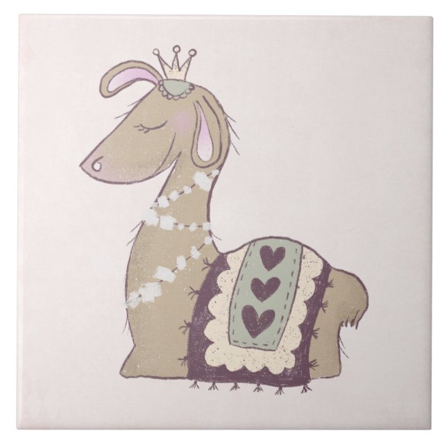 Carreau Mignonne Llama Princesse portant une couronne (Devant)