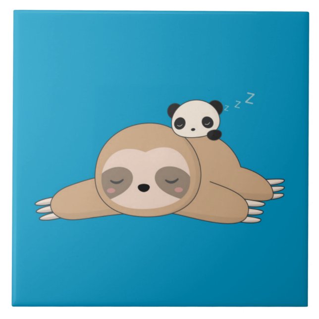 Carreau Mignonne paresse animée avec ours à panda (Devant)