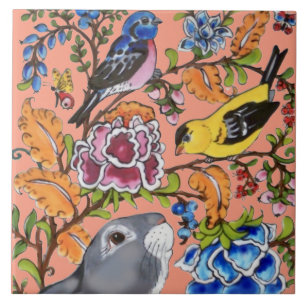 Carreau Mignonne Rabbit Mural Coral Bkgrd Top Demi  