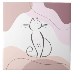 Carreau Mini Chat Noir Formes Boho Bio Monogramme