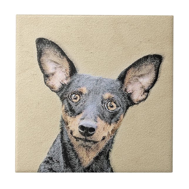 Carreau Miniature Pinscher Peinture Cute Original Dog Art (Devant)