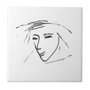 Carreau Minimalisme Élégant Croquis de Visage Noir et Blan