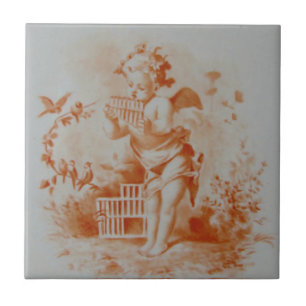 Carreau Minton Cherub Jouant à Pan Pipes pour les oiseaux 