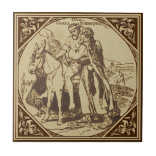 Carreau Minton Good Samaritain Bible Story Repro Antique