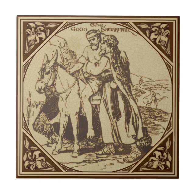 Carreau Minton Good Samaritain Bible Story Repro Antique (Devant)
