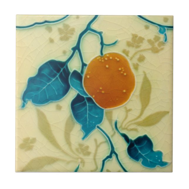 Carreau Minton Orange Fruit Branch Majolica c1900 Repro (Devant)