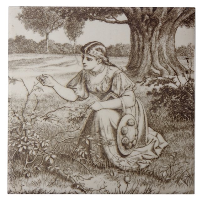 Carreau Minton Sepia Country Life des années 1880 (Devant)