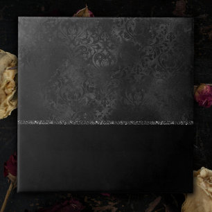 Carreau Minuit Onyx Romance Black Satiny Grunge Damask