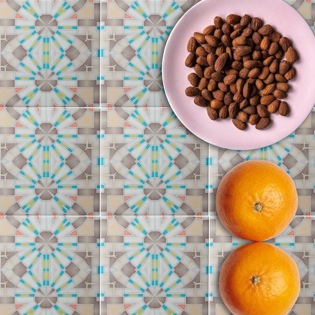 Carreau Miroir géométrique Abstrait Motif Turquoise Beige  (Créateur téléchargé)