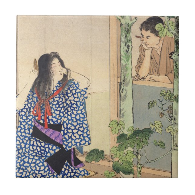 Carreau Mizuno Toshikata, Bijin peignant le cru Japon de (Devant)