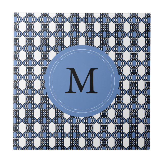 Carreau Mod Retro Monogram Blue Abstrait Scarab Motif (Devant)