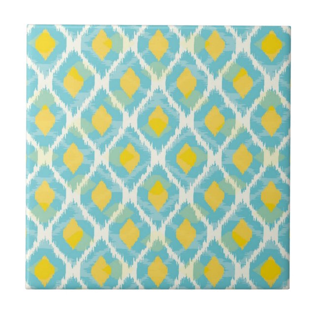 Carreau Mode jaune bleue d'ikat tribal moderne (Devant)