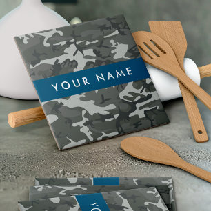 Carreau Modèle de camouflage gris, Votre nom, Personnalise