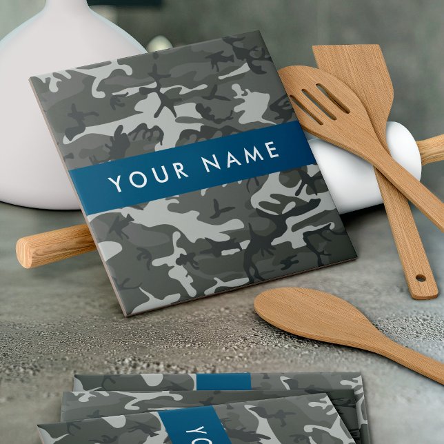 Carreau Modèle de camouflage gris, Votre nom, Personnalise (Créateur téléchargé)