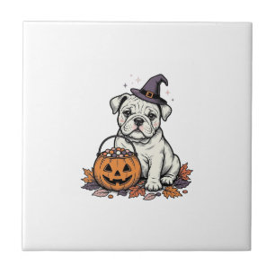 Carreau Modèle de citrouille de bouledogue d'Halloween gra