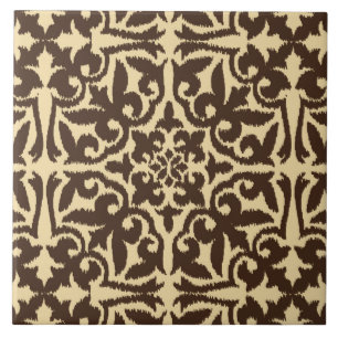 Carreau Modèle de damas Ikat - Chocolat Brown et Tan