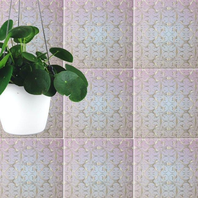 Carreau Modèle De Luxe Baroque Or Damas Sur Pastel Ombre (Créateur téléchargé)