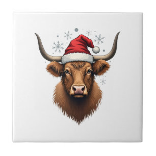 Carreau Modèle de Noël de vache Highland vintage avec S
