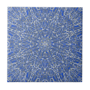 Carreau Modèle de roue d'étoile géométrique bleu blanc fon