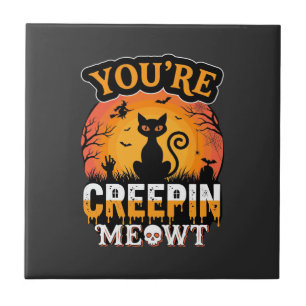 Carreau Modèle de sorcière de chat noir Halloween Creepin 