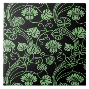 Carreau Modèle floral antique noir et vert