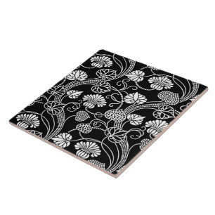 Carreau Modèle floral antique noir sur blanc