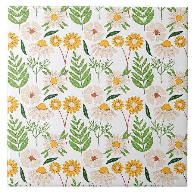 Carreau Modèle floral jaune or et blanc ivoire (Devant)