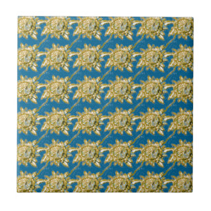 Carreau Modèle floral jaune sur arrière - plan bleu vert