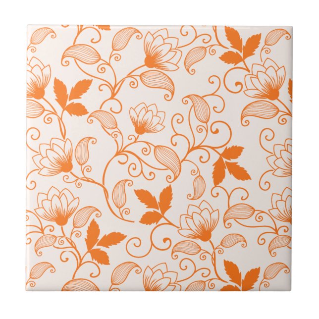 Carreau Modèle floral orange de personnaliser (Devant)