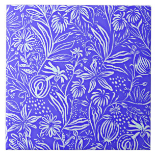 Carreau Modèle Floral Préféré, Bleu Périvent,