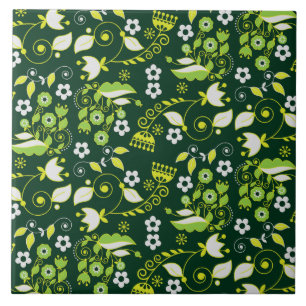 Carreau Modèle floral scandinave moderne vert foncé