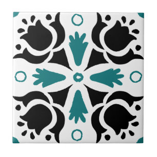 Carreau Modèle floral Turquoise et noir