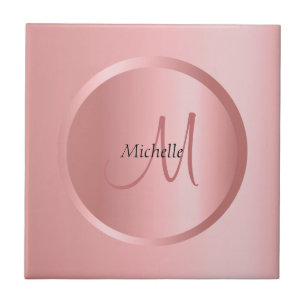 Carreau Modèle personnalisable Rose or Monogramme élégant