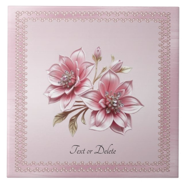 Carreau Modern Pink Flowers Ceramic Tile (Devant)