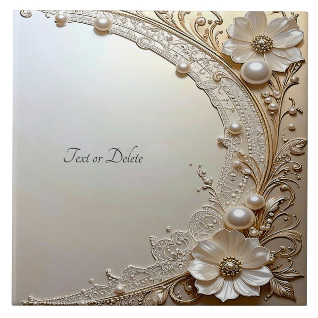 Carreau Modern White Flowers Pearls Ceramic Tile (Devant)