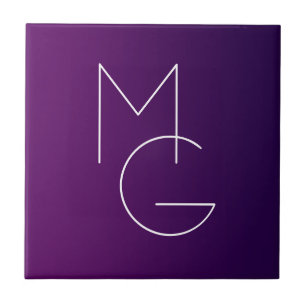 Carreau Moderne 2 Initiales   Ombre Subtile Violet Foncé