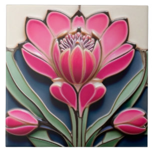 Carreau Moderne Art Nouveau Protea Flower Hot Rose