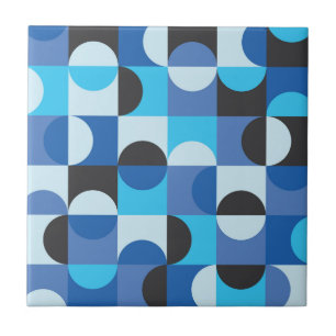 Carreau Moderne du milieu du siècle Demi-cercles Bleu Turq