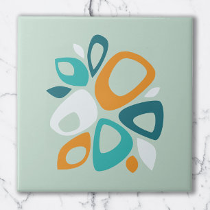 Carreau Moderne et élégant Aqua Turquoise Orange Abstrait