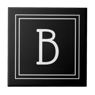 Carreau Moderne Monogramme Noir & Blanc Initial Simple